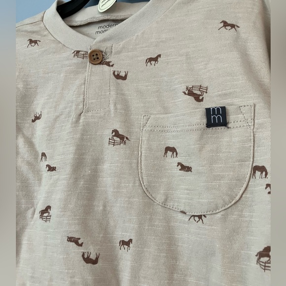 Boys 4T Set | Beige Horse Print Long Sleeve Top with Brown Pants - Picture 2 of 8